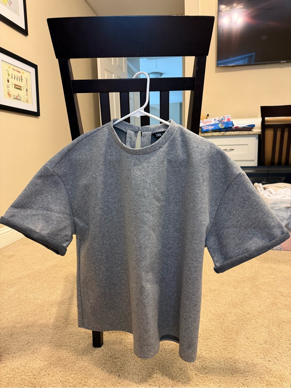 Zara Gray Short Sleeve Crewneck Top
